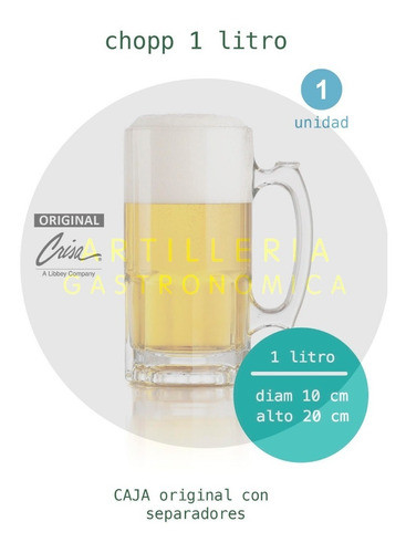 Chopp Cerveza 1 Litro Jarra Vidrio Crisa Fernet X1 Unidad 1