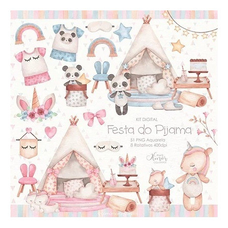 Cliparts Fondos Papeles Digital Pijama Caballito Acuarela 1