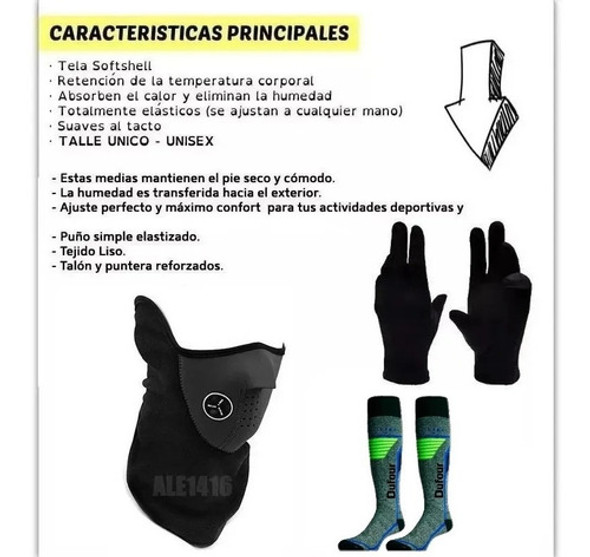 Guantes + Medias + Mascara Termicas Primera Piel Trekking 1