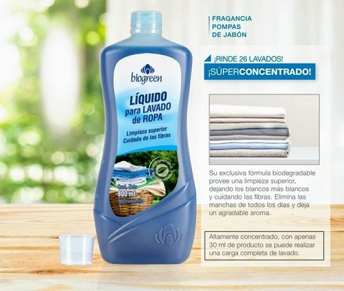 Líquido Para Lavado De Ropa Biogreen 800ml Pompas De Jabón 0