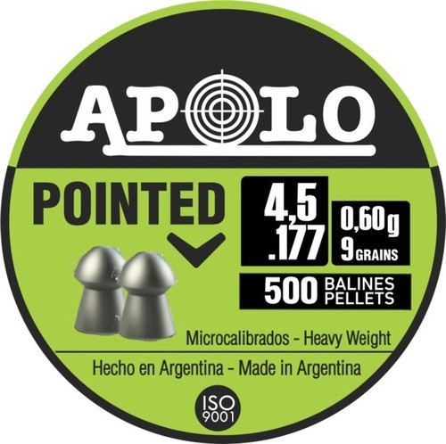 Balines Apolo Pointed Cal 4,5 Mm Lata X 500 U 9 Grains 0.6 G 0