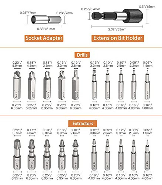 Juego De Extractores De Tornillos Dañados - 22 Piezas 1