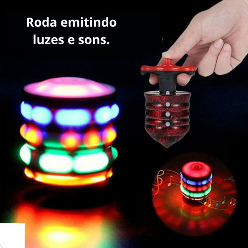 Pião Musical Que Brilha Brinquedo Led Laser Gira Muito 1
