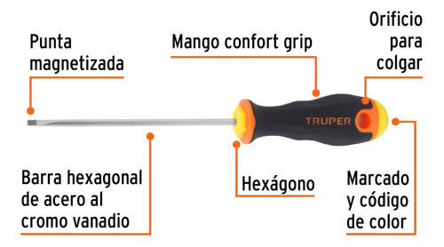 Destornillador Plano Cabinet Punta Imán Truper 3 X 100mm 1