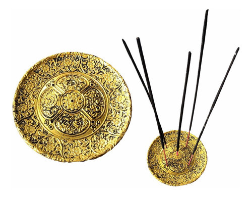 Porta Incenso Incensário Mandala Flores Dourado 5 Furos 10cm 0