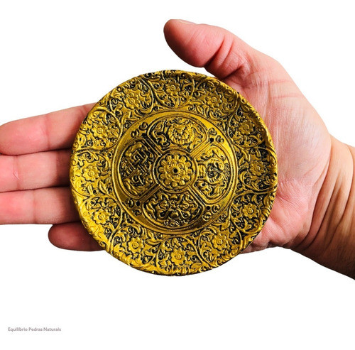 Porta Incenso Incensário Mandala Flores Dourado 5 Furos 10cm 1