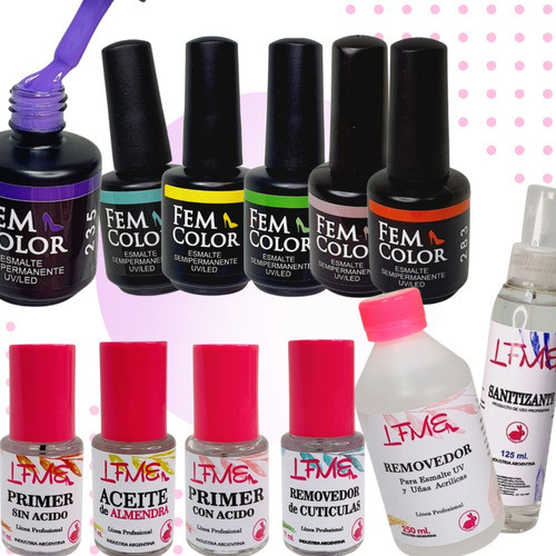 Kit Inicial 7 Esmaltes Semipermanente Uv/led Fem Color Lfme 0