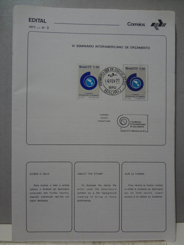 Edital 1977 Nº 1 / 3 / 5 / 6 / 8 / 9  Com Carimbo Fdc 1