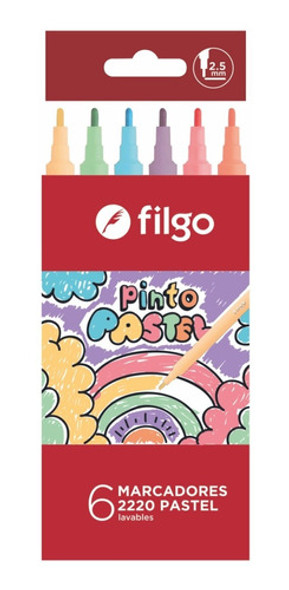 Set 6 Marcadores Filgo Pinto Escolares Colores Pastel 0