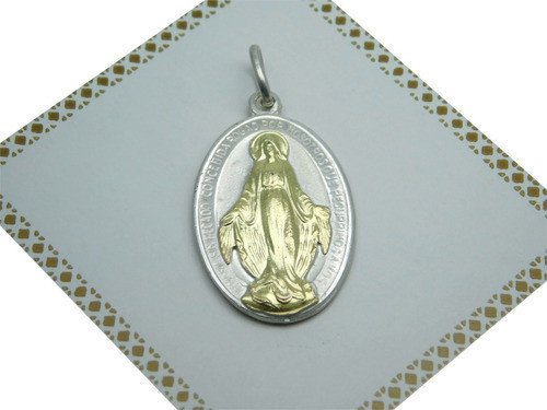 Dije Plata  Oro Medalla Milagrosa Relieve Grande N°3 0