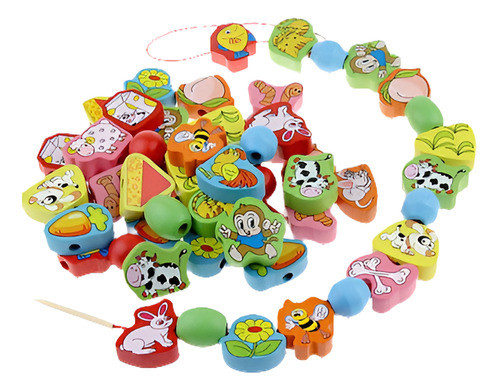 66 Piezas Bloque Animal Madera Colorido De La Cuerda Cordón 0