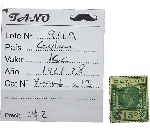 Lote949 Ceylan 15 Cent. Año 1921-28 Yvert# 213 0