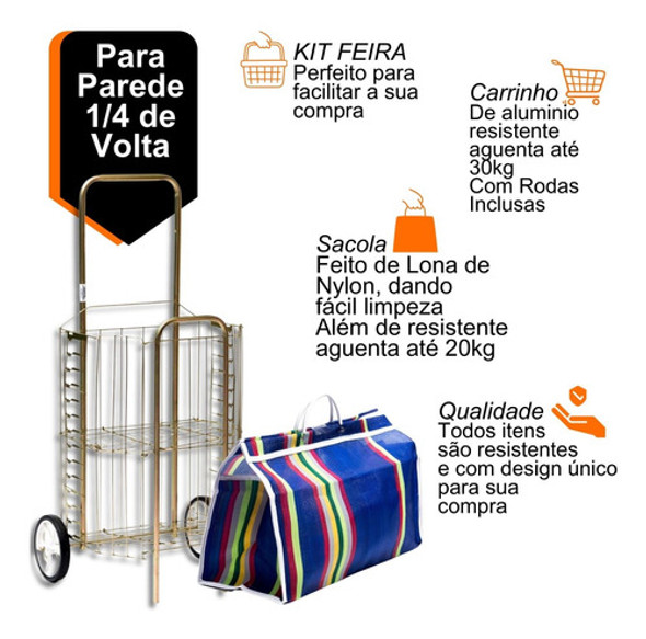 Jogo Feira Carrinho C/ Rodas + Sacola De Compras De Nylon 1