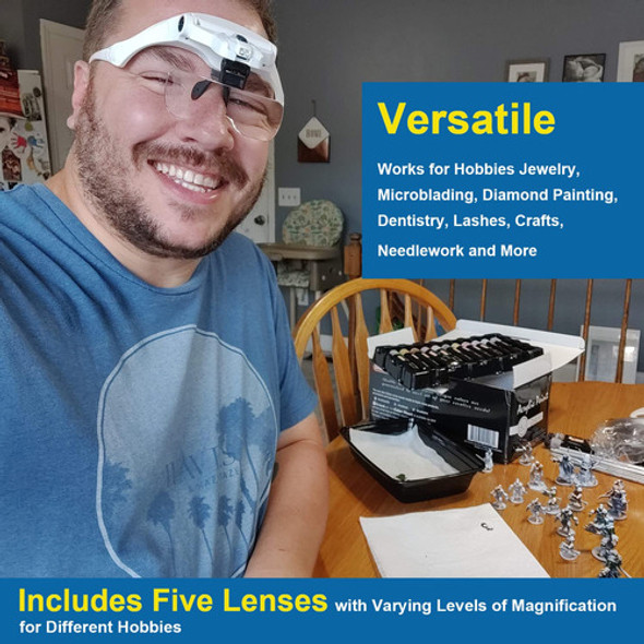 Lupa Vincha 5 Lentes Intercambiables Luz Led Usb + Estuche 1