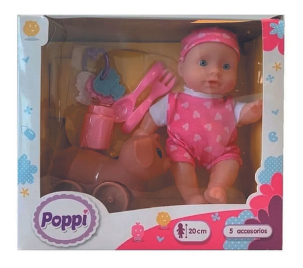 Bebote Poppi Con Mascota Y Accesorios 20cm Rosa 0