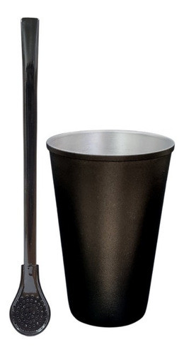 Kit De Tereré Copo Cuia Alumínio 200ml Bomba Preta 19cm 0