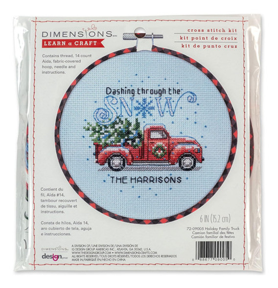 Kit De Bordado Navideño Camión Aida Blanca 14 Cnt 15cm Diáme 0