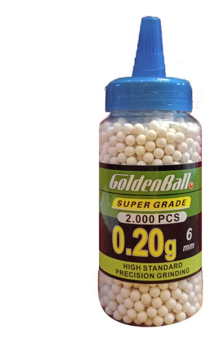 Balines Airsoft 6mm Golden Ball 2000bbs 0,20 Grs Envase Pico 1