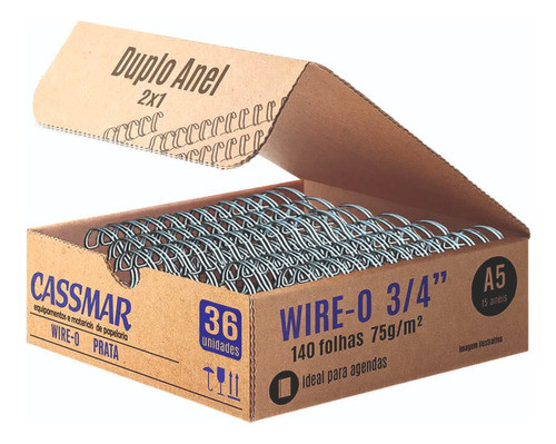 Wire-o Para Encadernação A5 3/4 2x1 Para 140fls Prata 36un 0