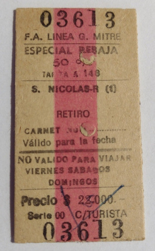 Boleto Ferrocarril Mitre De Estación San Nicolás Turista 0