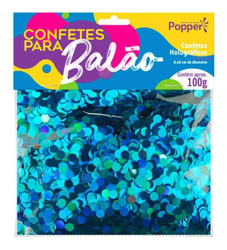 Confete Holográfico Azul Para Balão Klf Festas 0,6cm 100g 0