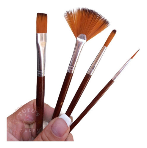 Set X4 Pinceles Decoración Abanico Redondo Liner Plano 0