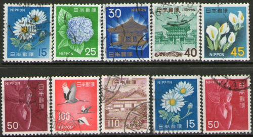 Japón Serie No Completa X10 Sellos Usados Fauna = Flora 1966 0