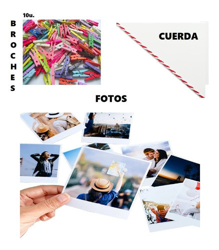 Kit De 12 Broches Y Cuerda + 12 Fotos Polaroid Impresiones 1