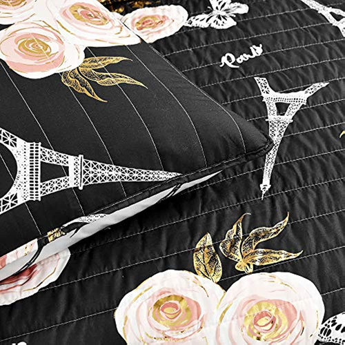 Lush Decor Black Vintage Paris Rose Butterfly Juego De Edred 0