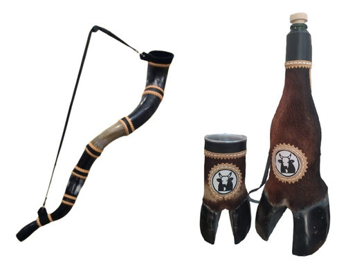 Kit Copo Pé De Bezerro + Berrante 5 Chifres Grande + Garrafa 0