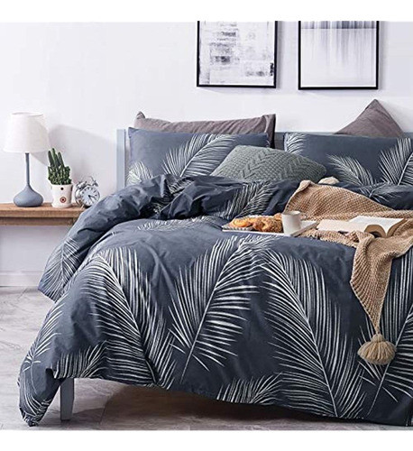 Susybao Funda Nórdica Tropical King Size Gris Azulado Estamp 1