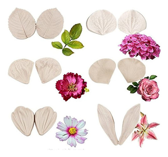 Juego De 6 Moldes De Silicona Con Diseño De Hojas Y Flores, 0