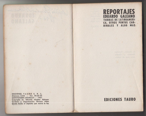 1967 Eduardo Galeano Reportajes 1a Edicion Tapa Horacio Añon 1
