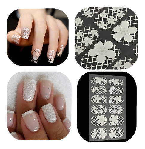 Blanco 3d Diseño De Encaje Nail Art Manicura Consejos Sticke 0
