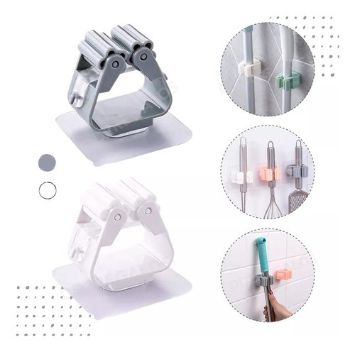 Soporte Organizador Cuelga Escobas Mopa Adhesivo Multiuso X3 1