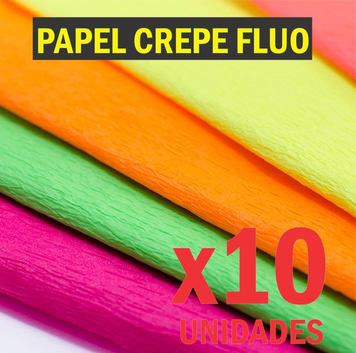 10 Papel Crepe 0,5x2metros Colores Fluo Guirnalda Borla 0