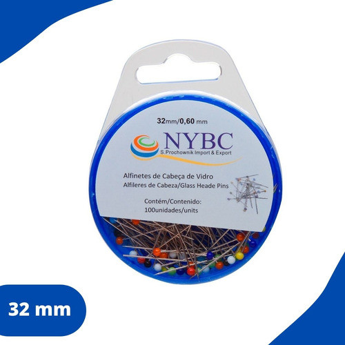 Alfinete Pérola Cabeça De Vidro 100 Unidades Nybc 32 Mm 1