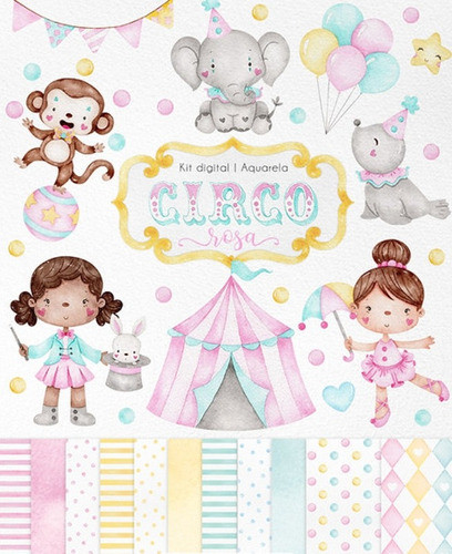 Kit Imagenes Png Cliparts Circo Nena Niña Rosa Acuarela Ni53 0