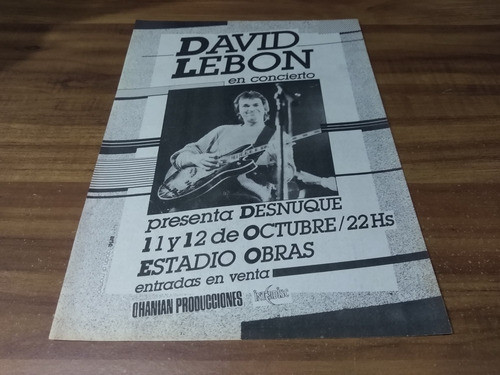 (pc599) Publicidad David Lebon * Estadio Obras * 1984 0