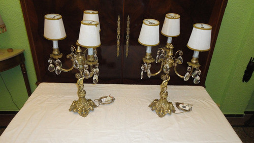 Fina Lampara Antiquisima Bronce Y Cristal Con Querubin Veala 1