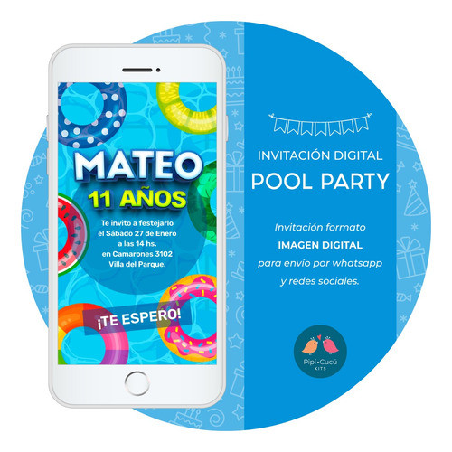 Invitación Digital Imagen - Pool Party - Fiesta En Piscina 0