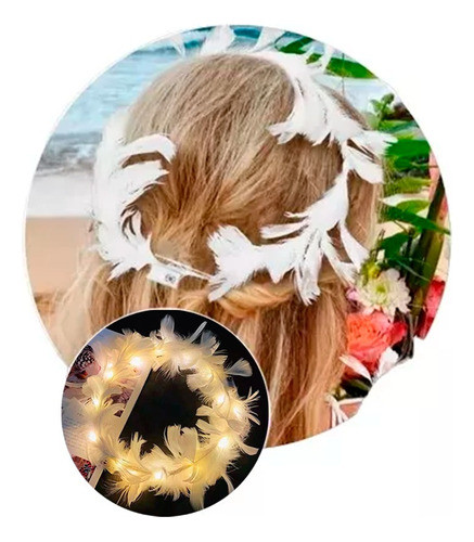 Vincha Tiara Corona De Plumas Led Hippie Luminosa X 33 Uni 0