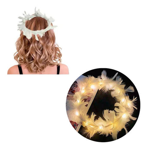 Vincha Tiara Corona De Plumas Led Hippie Luminosa X 33 Uni 1