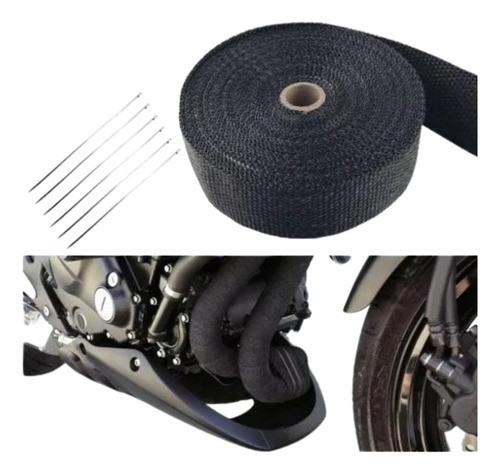 Cinta Térmica Caño Escape  Negro X5  Mts + Abrazaderas Metal 0