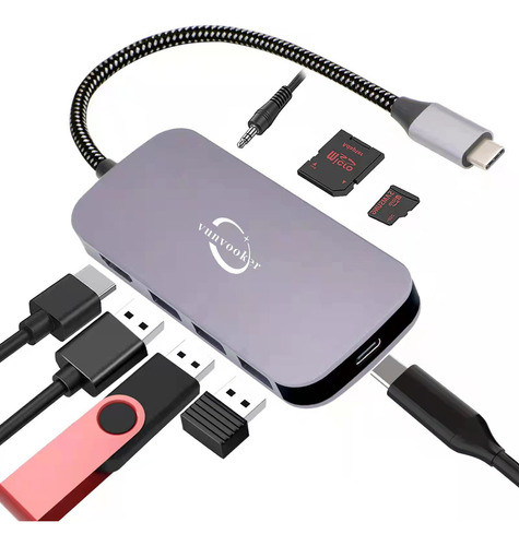 Adaptador Multipuerto Usb C Hub, Vunvooker 8 En 1 Con Conect 0