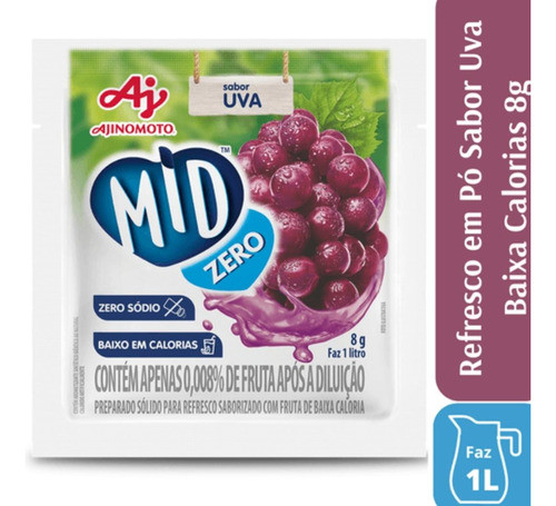 Refresco Em Pó Mid Zero Uva 8gr - Kit Com 15 0