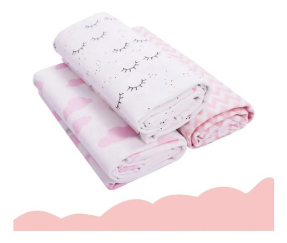 Kit Cueiro Flanelado Cílios Rosa Papi Estampado Bebê Enxoval 1