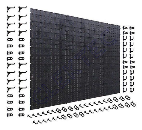 Super Painel P/ Ferramentas Em Plástico Preto C/ 96 Ganchos 0
