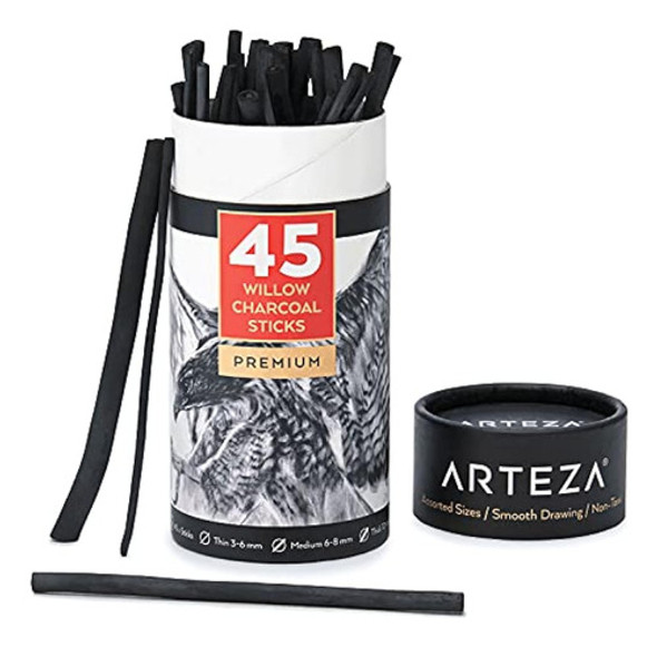 Arteza Willow Carbon Sticks, Juego De 45, Surtido De Carbonc 0