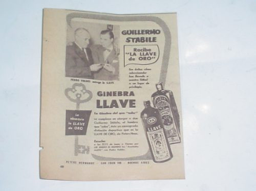 Llave Ginebra Guillermo Stabile 1955 Antigua Publicidad 0